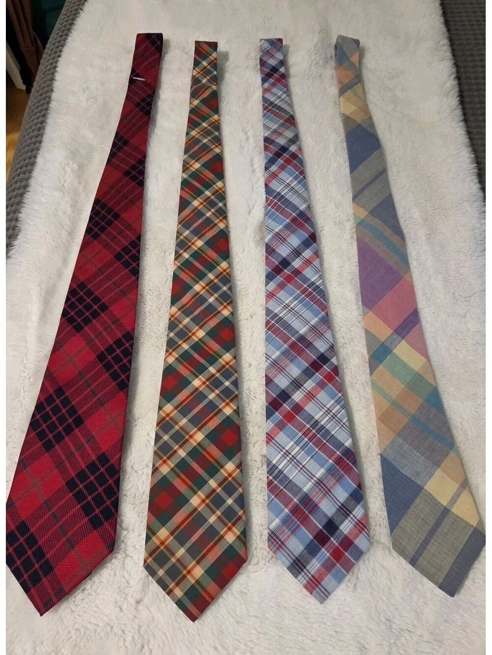 4 Vintage Madras Plaid Tartan Ties Red Blue Pink Yellow Tommy Hilfiger Britt